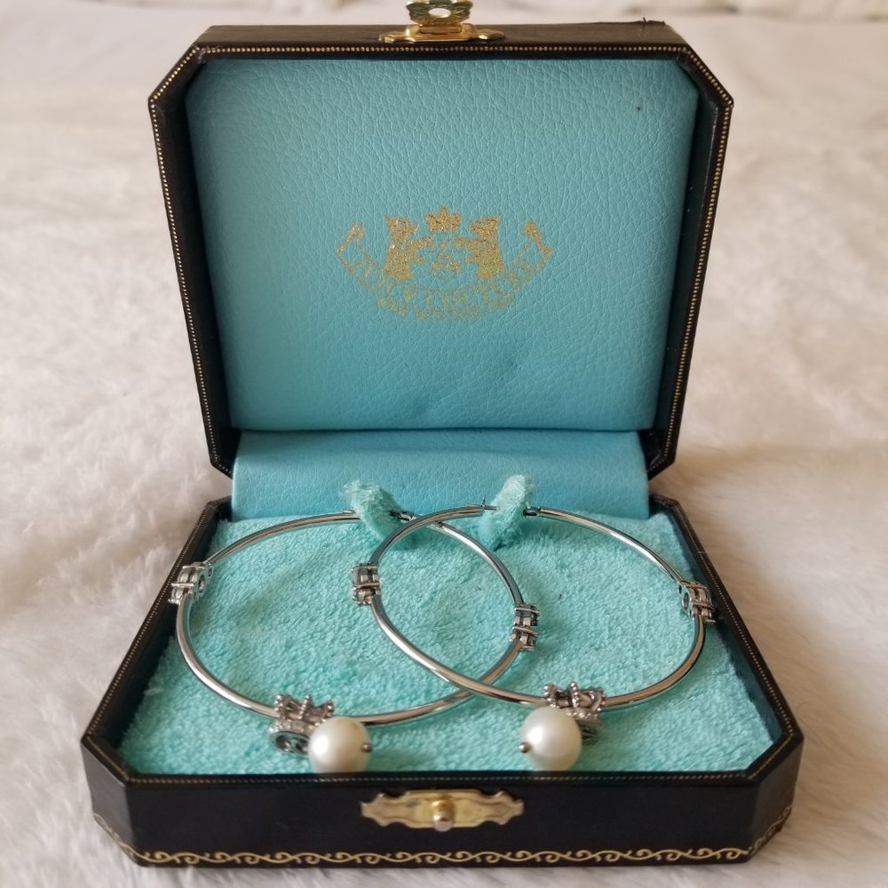 vintage Juicy Couture silver hoop crown pearl earrings